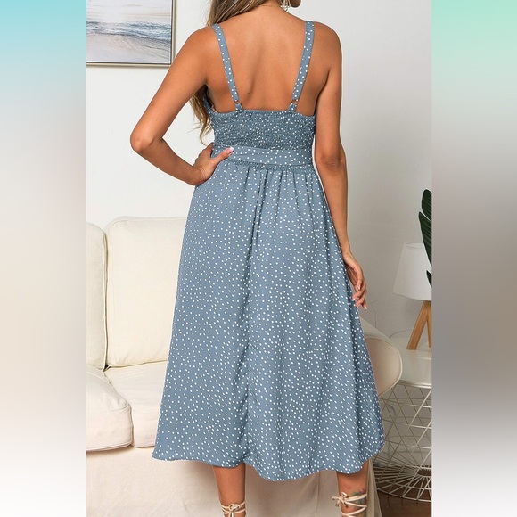 LOMON Boho Ruffle Sleeveless Adjustable Straps Swing Midi Sundress - Picture 6 of 12